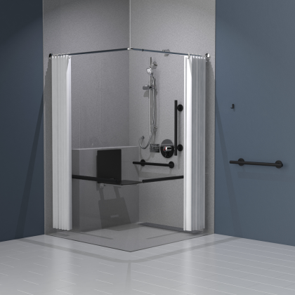 NymaSTYLE Concealed Valve Doc M Shower Pack with Luxury Grab Rails and Slimline Shower Seat - Matt Black | Commercial Washrooms