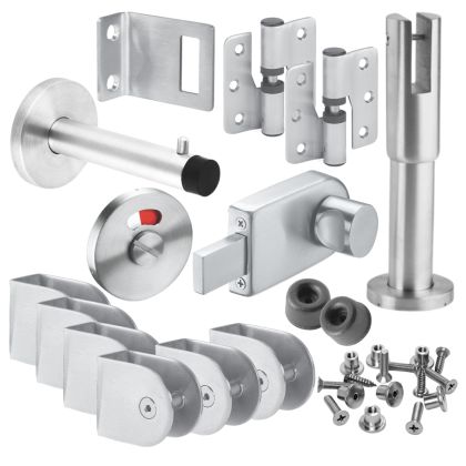 Stainless Steel Inward and Outward Opening Cubicle Hardware Pack - 13mm or 20mm Board Sizes