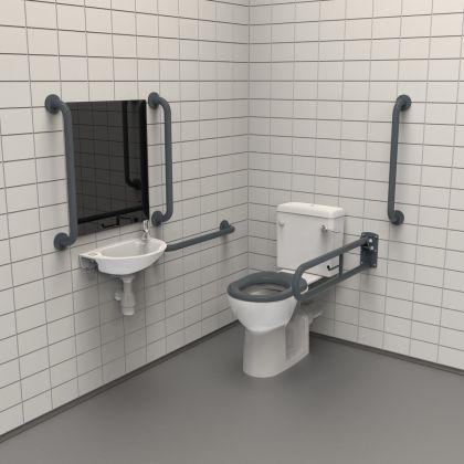 NymaPRO Rimless Close Coupled Doc M Toilet Pack with Grab Rails - Dark Grey