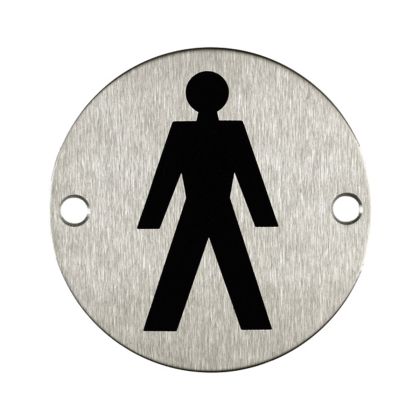 Round Male Toilet Door Sign - Satin Stainless Steel