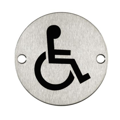 Round Disabled Toilet Door Sign - Satin Stainless Steel