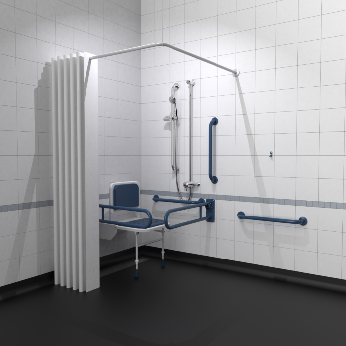 Fitzroy Of London  Exposed Valve Doc M Shower Pack Stainless Steel With Concealed Fixings - Dark Blue | Commercial Washrooms