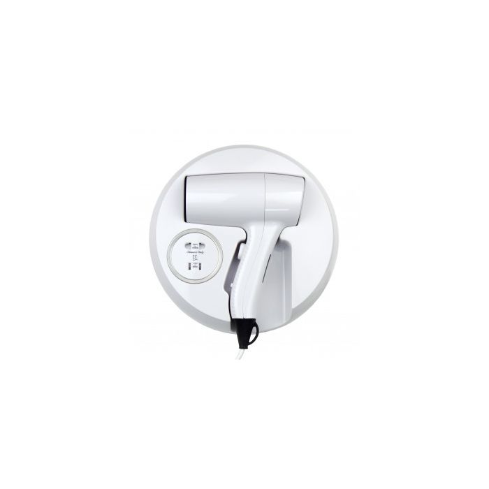 Wall Mounted Hair Dryer With Shaver Socket - White ABS Plastic 