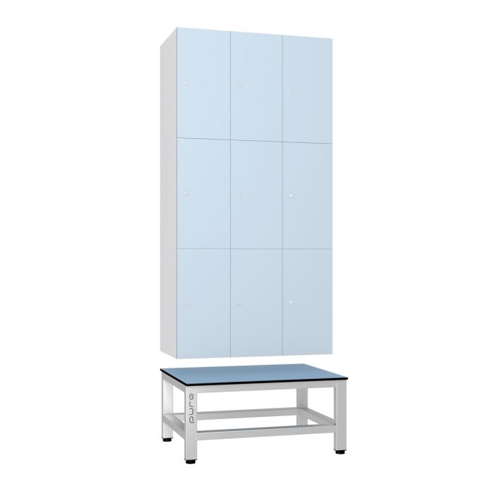 Aluminuim Locker Stand with Seat for 3 Units | Commercial Washrooms