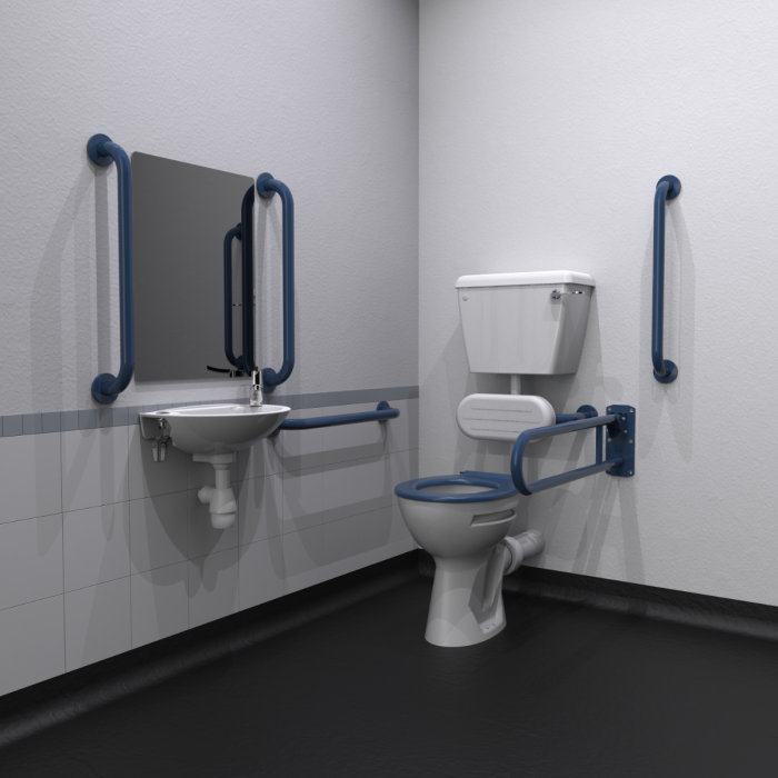 Fitzroy Of London Low Level Doc M Toilet Pack with Lockable Cistern Lid and Concealed Fixings - Dark Blue | Commercial Washrooms