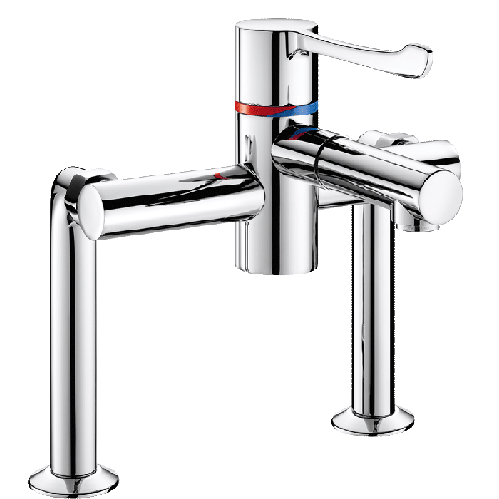 Delabie Securitherm BIOCLIP Pillar-mounted Thermostatic Sink Mixer Tap with Removable Spout | Commercial Washrooms