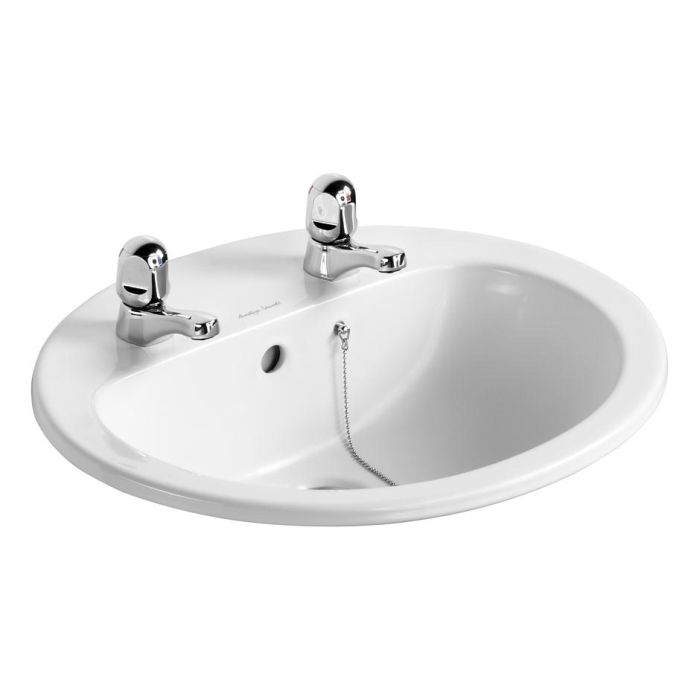 Armitage Shanks Orbit 21 55cm Countertop Washbasin – 2 Tap Holes, with Overflow and Chainstay Hole