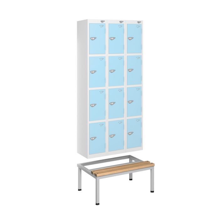 Steel Locker Stand with Seat for 3 Units | Commercial Washrooms