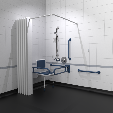 Fitzroy Of London Concealed Valve Stainless Steel Doc M Shower Pack with Concealed Fixing Grab Rails - Dark Blue | Commercial Washrooms