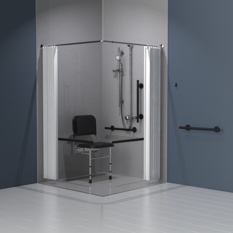 Fitzroy Of London Exposed Valve Doc M Shower Pack With Luxury Concealed Fixing Grab Rails - Matt Black | Commercial Washrooms