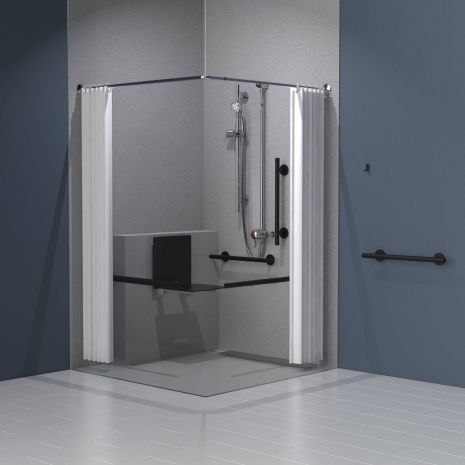 Fitzroy Of London Exposed Valve Doc M Shower Pack with Luxury Grab Rails - Matt Black | Commercial Washrooms