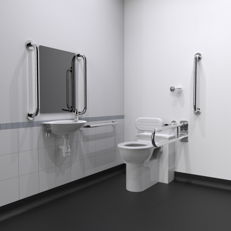 Back to Wall Doc M Toilet Pack with Polished Stainless Steel Grab Rails and TMV3