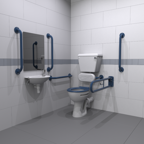 Fitzroy Of London Low Level Doc M Toilet Pack with Exposed Fixing Grab Rails - Dark Blue | NymaPRO