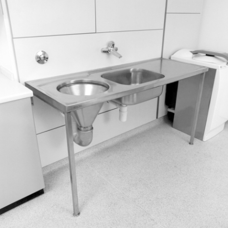 KWC DVS Stainless Steel DUHS Hospital Disposal Unit 1600mm Wide, Right Hand Drain, 2 Tap Holes 2