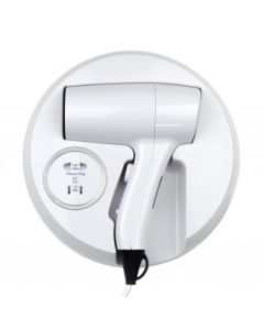 Wall Mounted Hair Dryer With Shaver Socket - White ABS Plastic 