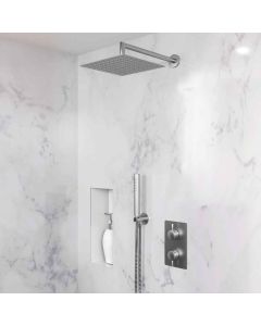 Dolphin Shower Set with Square Wall Mounted Head and Handheld Outlet - Satin Stainless Steel | Commercial Washrooms