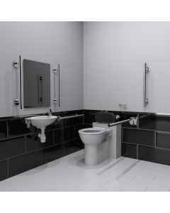 Back to wall Doc M Compliant Toilet Pack with Luxury Stainless Steel Grab Rails and TMV3 Tap