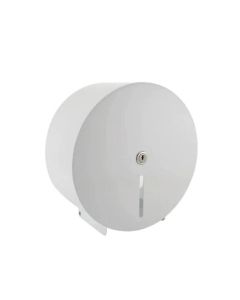 White Metal Toilet Roll Dispenser - 10" Mini Jumbo, Standard Core | Commercial Washrooms