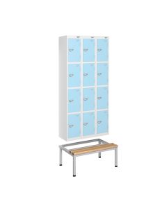 Steel Locker Stand with Seat for 3 Units | Commercial Washrooms