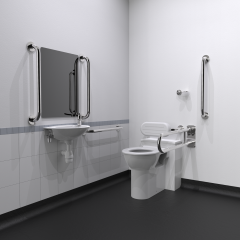 Back to Wall Doc M Toilet Pack with Satin or Polished Stainless Steel Grab Rails and TMV3