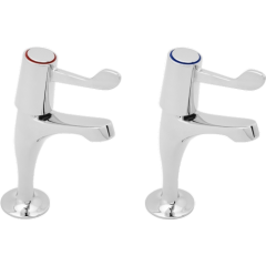 KWC DVS Pair of Lever Action Pillar Taps With Levers